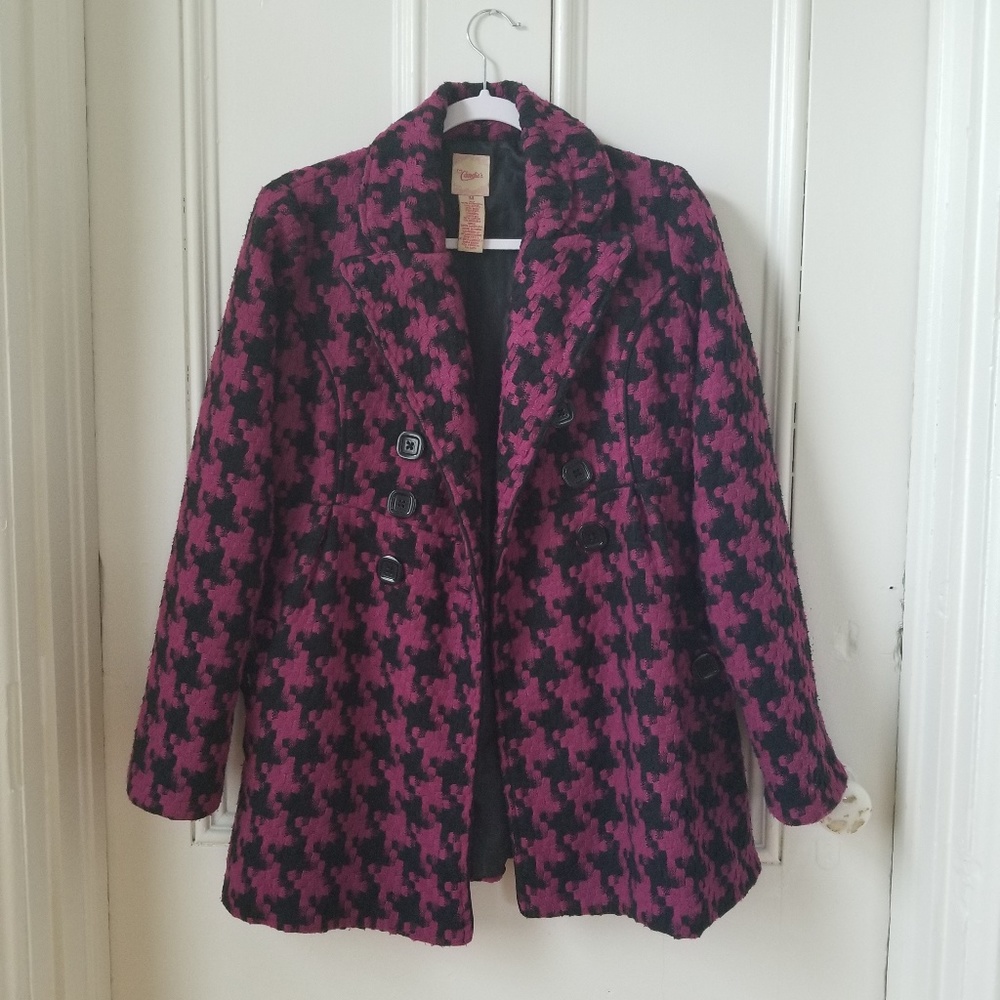 Candie's Purple and Black Houndstooth Pea Coat
